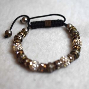 Modish Black Cord Silver/Gold Tone Metal Rhinestone Beaded Adjustable Bracelet
